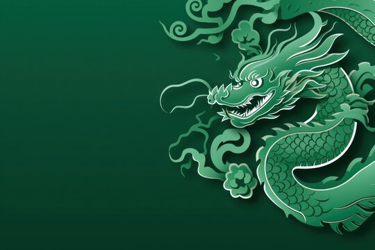 Traditional Asian dragon flying, in green colors. 2024 Chinese