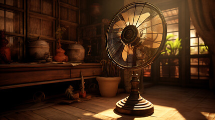 a oldest table fan in a old room, high quality, realistic - obrazy, fototapety, plakaty