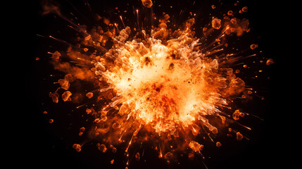 Realistic fiery bomb explosion over a black background
