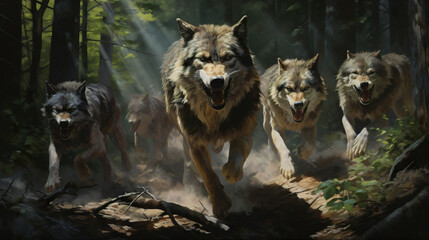 wolfs predator Generative AI - obrazy, fototapety, plakaty