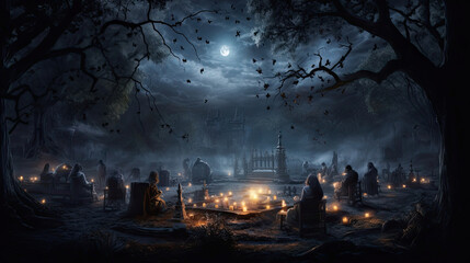 Fototapeta premium Graveyard Picnic with Ghostly Guests