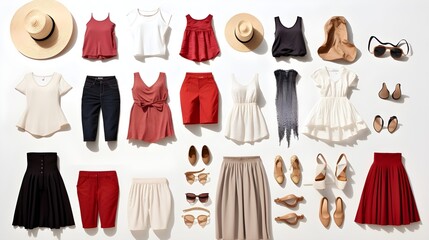 Knolling of Fashion clothes on white background