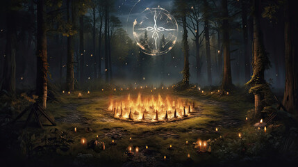 Obraz premium Witch's Ritual Circle in a Clearing