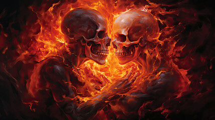 Skulls in Fiery Embrace