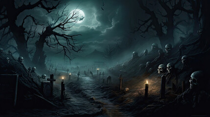 Fototapeta premium Skulls Along a Ghostly Pathway