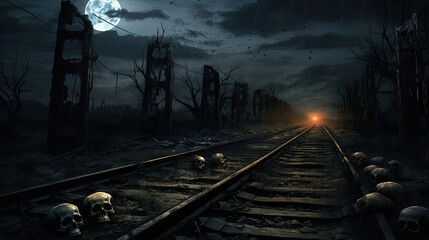 Naklejka premium Skulls Along a Deserted Railway