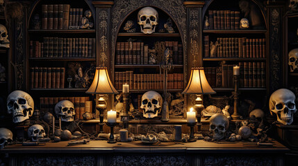 Obraz premium Skulls in a Haunted Study