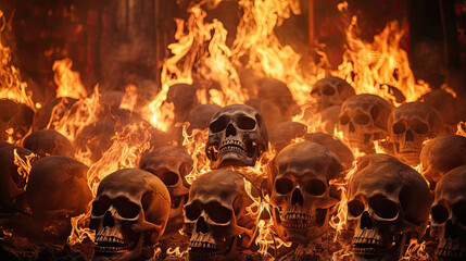 Skulls in the Flames of a Ritual Bonfire