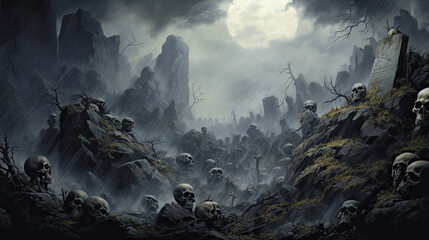 Skulls Along a Haunted Cliffside