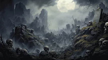 Photo sur Plexiglas Gris foncé Skulls Along a Haunted Cliffside