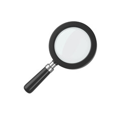 Black and chrome magnifying glass isolated. Transparent loupe search icon for finding, reading, research, analysis or discovery concept. 3d rendering
