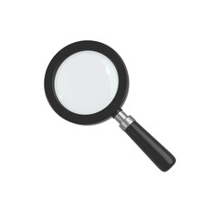 Black magnifying glass. Transparent loupe search icon for finding, reading, research, analysis or discovery concept. 3d rendering - obrazy, fototapety, plakaty