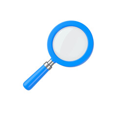 Blue and chrome magnifying glass isolated. Transparent loupe search icon for finding, reading, research, analysis or discovery concept. 3d rendering