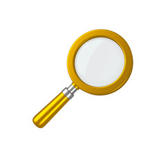 Gold and chrome magnifying glass isolated. Transparent loupe search icon for finding, reading, research, analysis or discovery concept. 3d rendering