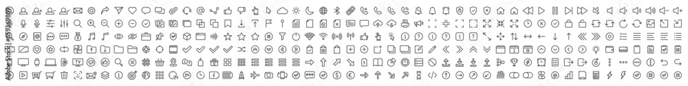 Aufkleber set of 300 interface ui, ux web icons in line style. user, profile, message, mobile app, document fi