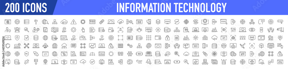 Fototapete information technology web icon set in line style. network, web design, website, computer, software,