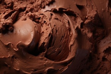 a macro image of a texture of brown chocolate ice cream with swirls. Close-up. filling up the frame