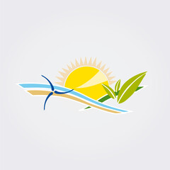 Icône Nature, Paysage, Feuillage, Colline Eau Soleil et Énergie éolienne Logo durable pour Environnement vert Écologie Entreprise 