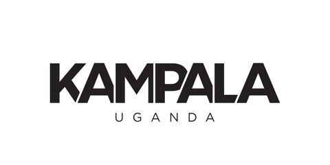 Kampala in the Uganda emblem. The design features a geometric style, vector illustration with bold typography in a modern font. The graphic slogan lettering.