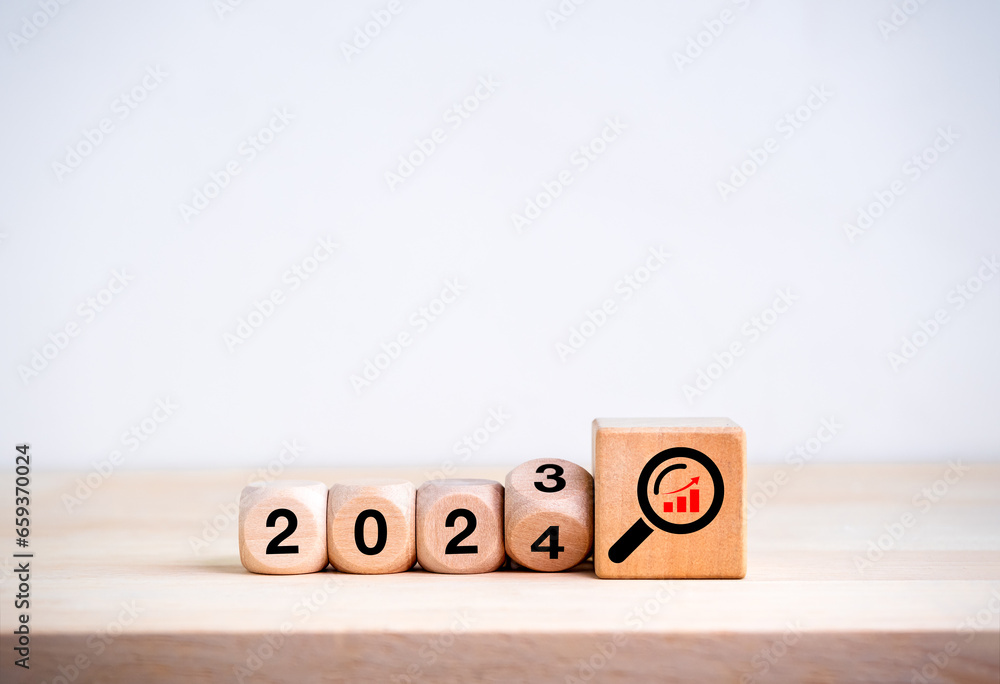 Aufkleber 2024 happy new year with new business trends concepts. flipping the 2023 to 2024 year calendar and m