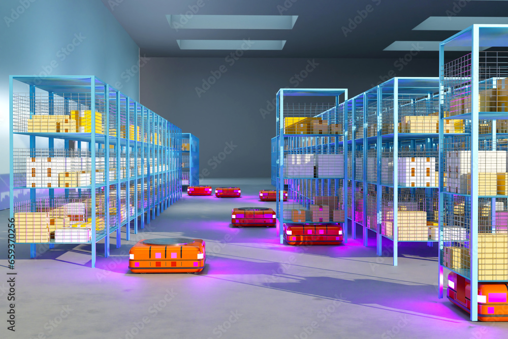 Aufkleber amr move racks across storage. warehouse technologies. autonomous mobile robot. automated warehouse 