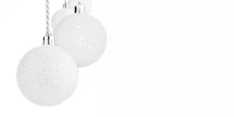 Fine Christmas ornaments, snowflakes and baubles. Christmas balls background.