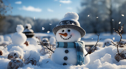 Fototapeta premium snowman in the snow
