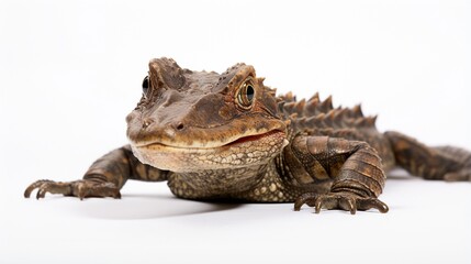 Fototapeta premium Caiman, often known as a White Caiman or Common Caiman, 2 months ol.d, portrait and close-up against a white background