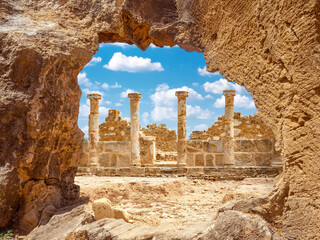 Island of Cyprus. City of Paphos. Archaeological park. Ruins of ancient city. Sights of Cyprus....