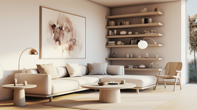 Stylish Room Interior Mockup, Modern Interior Design, 3D Render, 3D Illustration