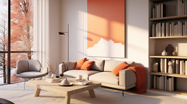 Stylish Room Interior Mockup, Modern Interior Design, 3D Render, 3D Illustration