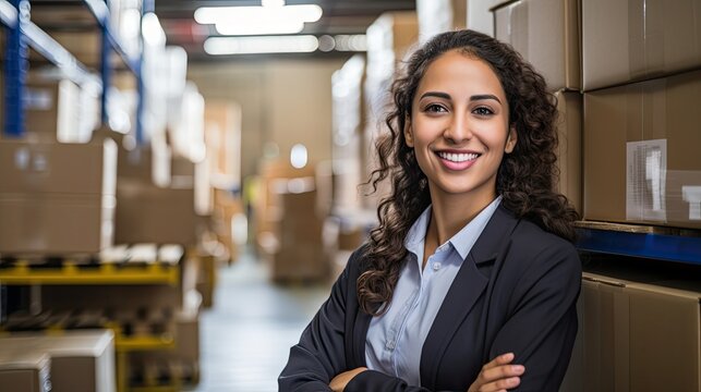 Hispanic female factory worker posing with arms crossed
