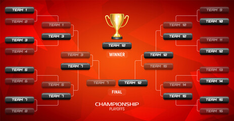 The schedule of tournament matches. Playoffs table. Vector template for your design. - obrazy, fototapety, plakaty