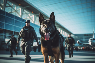 police dogs Searching for explosives at the airport.