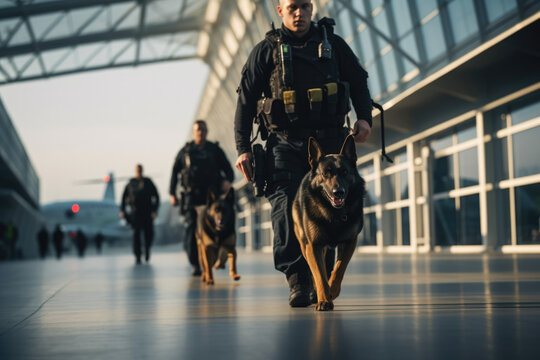police dogs Searching for explosives at the airport.