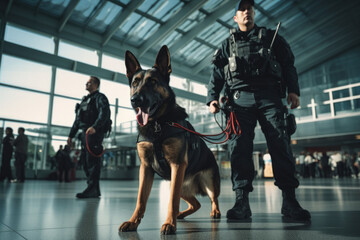 police dogs Searching for explosives at the airport.