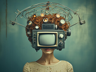 Retro Woman with Quirky TV Head