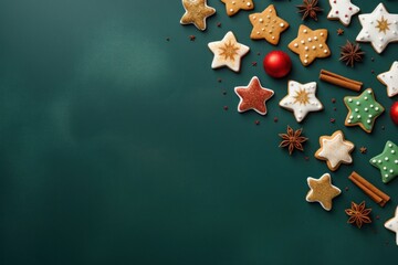 christmas cookies on green background