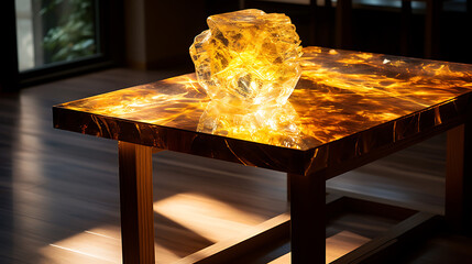 amber designer lamp on the table   ,ai generated