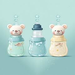 an illustration of a baby bear bottle   ,ai generated