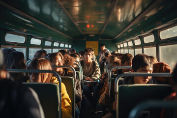 Inside the students bus  - obrazy, fototapety, plakaty