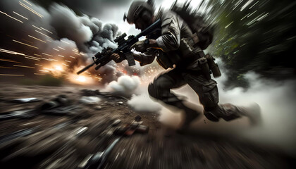 Braving the Battlefront: Modern Warfare Soldiers in Action - obrazy, fototapety, plakaty