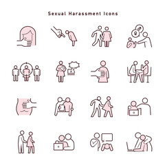 さまざまな種類のセクハラに関するアイコンセット