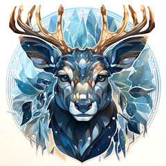 Crystal blue shimmering Christmas reindeer sticker illustration  ,ai generated