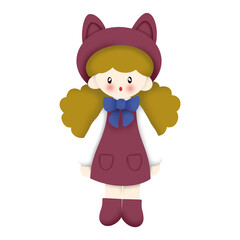 Set of drawings of cute cartoon girl