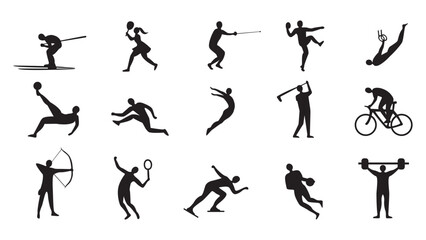 Set of different sports black silhouettes. Vector illustration.