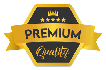 Golden premium quality badge sticker. Best product quality label with shadow. Luxury certified mark. - obrazy, fototapety, plakaty