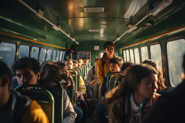 Inside the students bus 