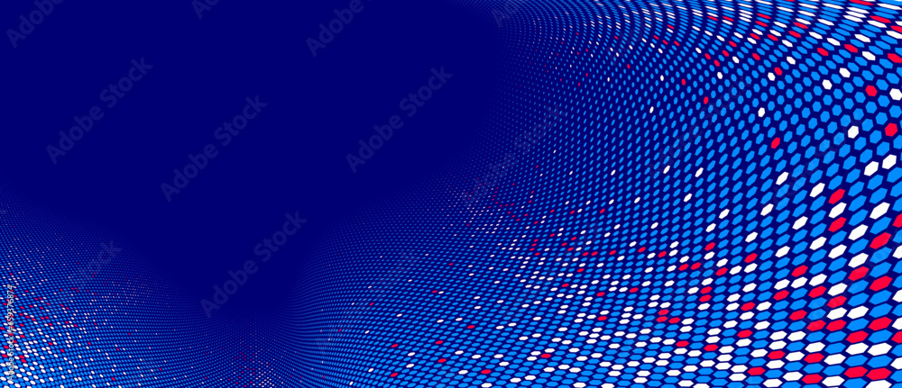 Poster color hexagons pattern in 3d perspective vector abstract background, multimedia internet information
