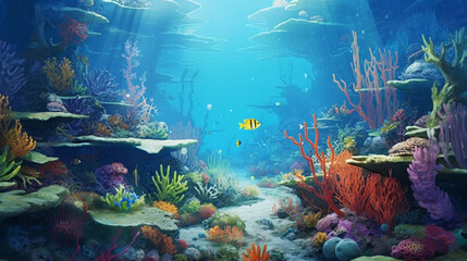 珊瑚礁がある海中の風景